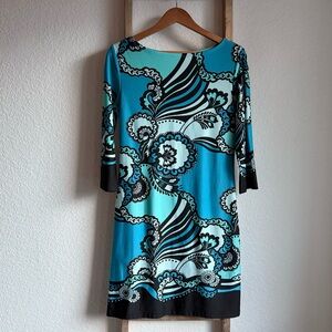 Sweet Blue Paisley Retro 3/4 Sleeve Shift Dress Sz: 6